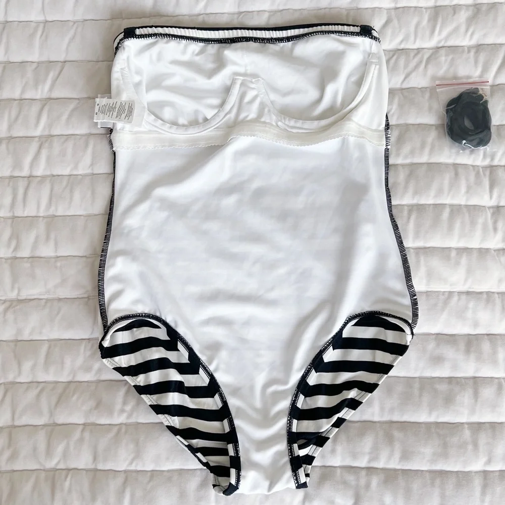 Kate Spade Striped off white/black swimsuit one piece sz XS